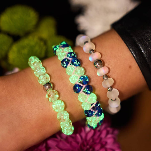 Oasis | Pink Succulent x Sapphire | Double Firefly Glass Bracelet